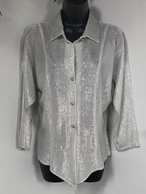 Rave Reviews Vintage Shimmery Silver Lame' - w/ Tuxedo Details & Dome Buttons